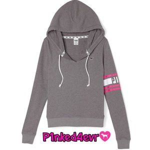 S PINK Pullover Gray Hoodie Coral/White Logo
